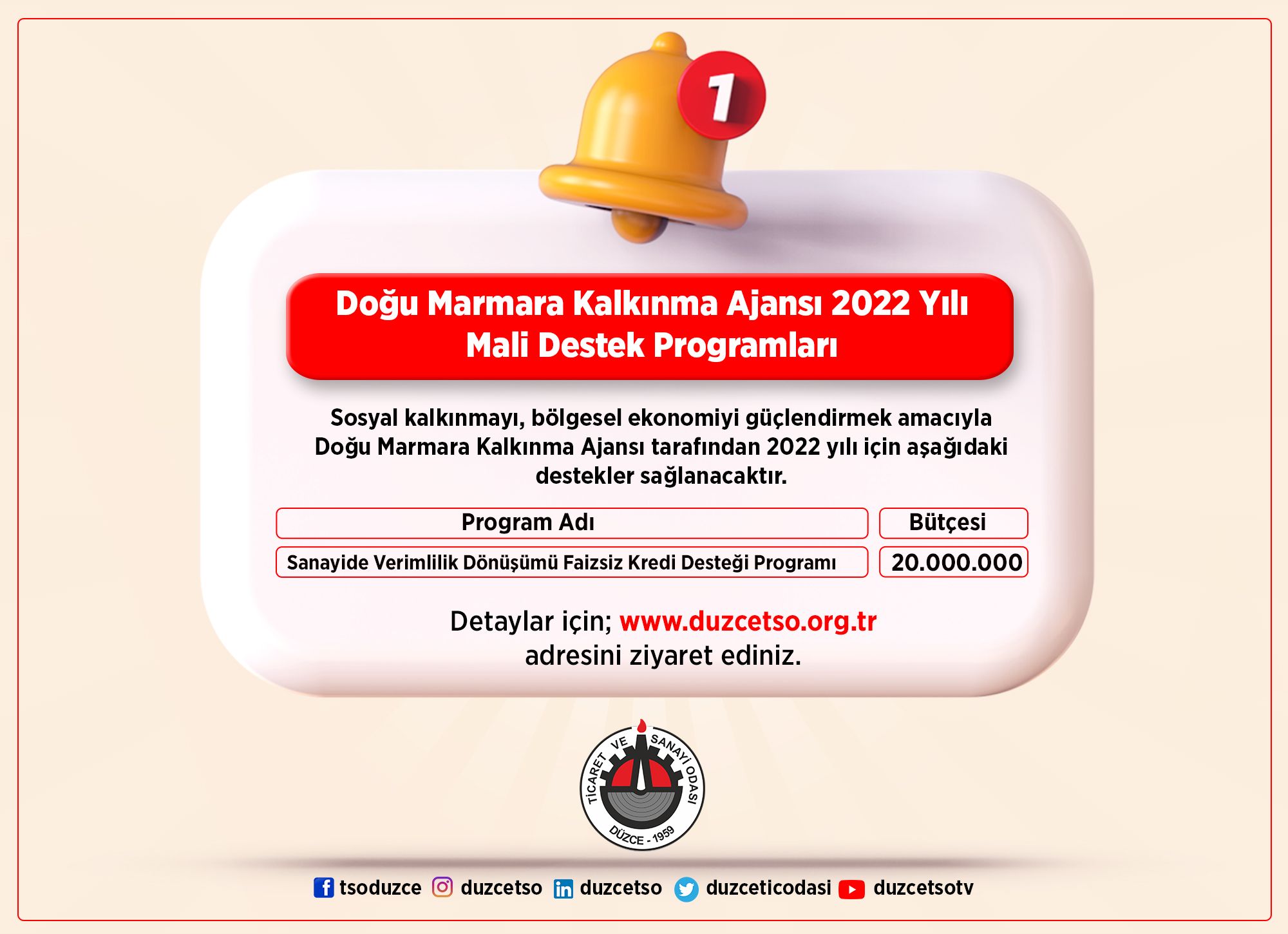 Doğu Marmara Kalkınma Ajansı 2022 Yılı Mali Destek Programları